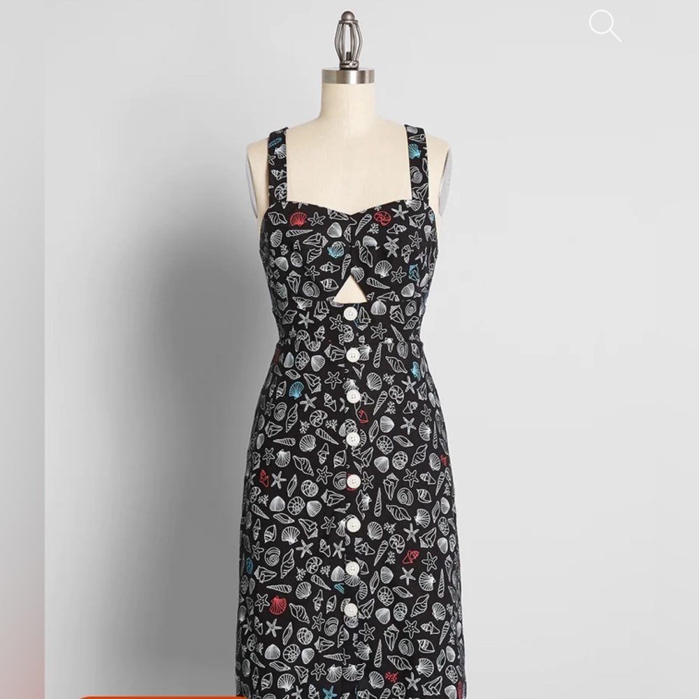 Cute Modcloth Black Seashell seashore print Fit and Flare Dress NWT size 10